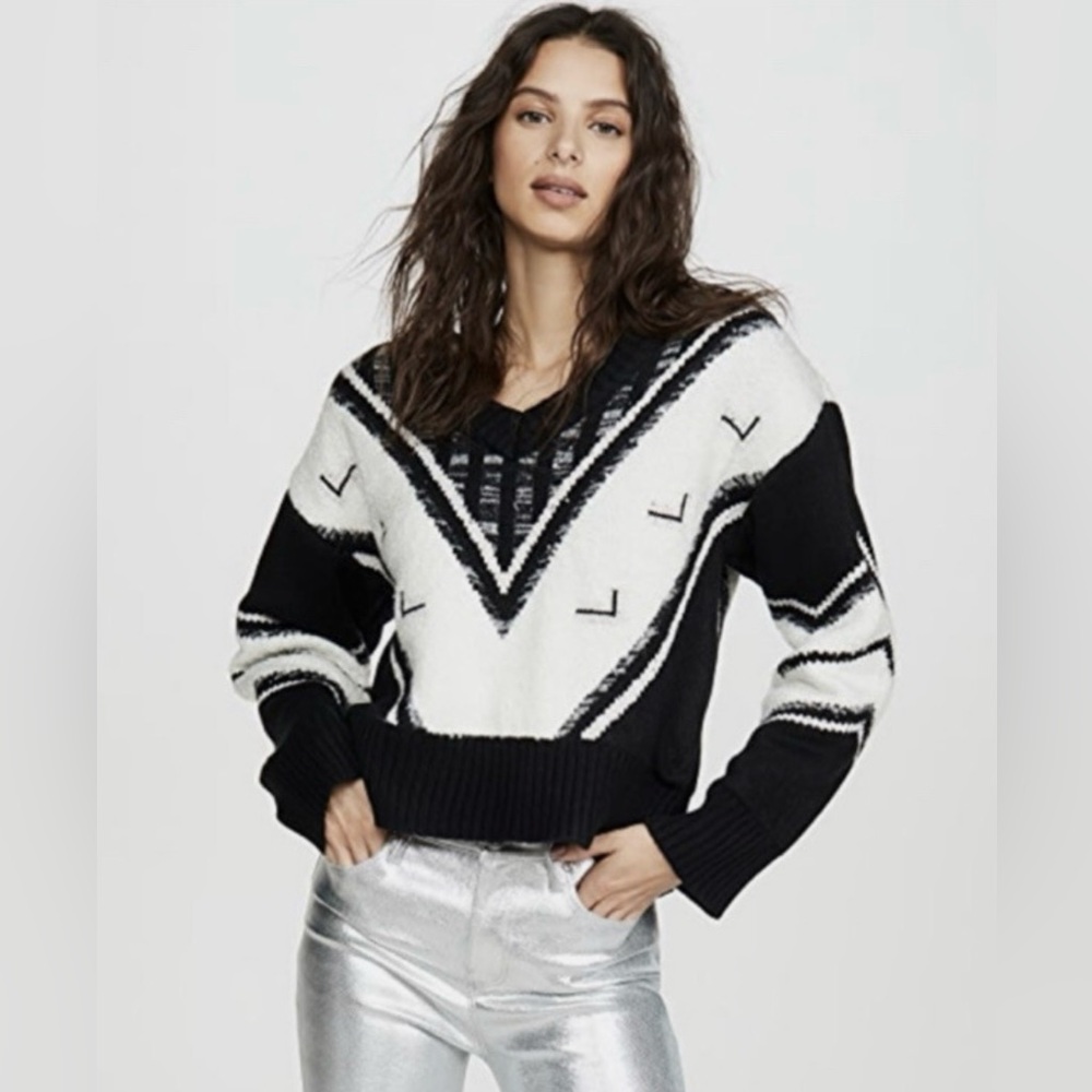 Line and Dot Black and Gray V-neck Sweater